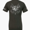 Dark heather grey Knights Templar t-shirt back with knight helmet design and Latin text.