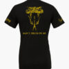 Black "Don&acirc;t Tread on Me" t-shirt featuring a fierce rattlesnake head graphic inspired by the historic Gadsden flag.