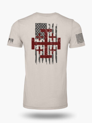 In God We Trust Christian t-shirt back with large distressed cross and American flag