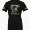 Black t-shirt displaying an eagle and "America Land of the Free Home of the Brave" and "Freedom Since 1776" text
