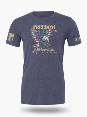 Freedom Eagle patriotic t-shirt with American flag eagle and 1776 design on heather navy