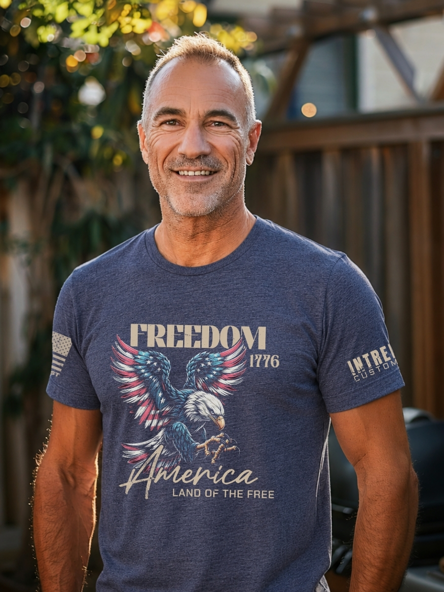 Freedom Eagle patriotic t-shirt with American flag eagle and 1776 design