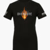Black t-shirt with a vibrant orange flame design and the text "OVERCOME - LIGHT THE DARKNESS" in bold white font.