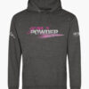 Charcoal Grace N' Powder hoodie. Hot-pink "Grace N' Powder" logo with powder-blast effect printed on chest.