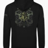 Knights Templar warrior with crossed swords and ornate scrollwork behind the Latin text &acirc;Non nobis Domine, non nobis sed Nomini tuo da gloriam' on a black hoodie.