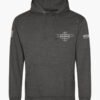 Jerusalem Cross behind the text &acirc;Not to us, O Lord, not to us, but to your name give glory&acirc; with Psalm 115:1 on a charcoal grey hoodie.