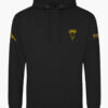 Black "Don&acirc;t Tread on Me" hoodie featuring a fierce rattlesnake head graphic inspired by the historic Gadsden flag.