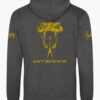 Dark heather grey "Don&acirc;t Tread on Me" hoodie featuring a fierce rattlesnake head graphic inspired by the historic Gadsden flag.