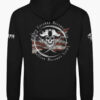 Black patriotic hoodie inspired by Revolutionary privateers, featuring pirate skull, swords, and anti-tyranny text over a worn U.S. flag.