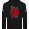 Black hoodie featuring a Jerusalem Cross over an American flag on the front. Warm, durable Christian patriotic hoodie for year-round wear.