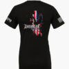 Patriotic black t-shirt with an American flag background and a knockout eagle silhouette with the text American - Armed and Free.