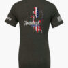 Patriotic dark heather grey t-shirt with an American flag background and a knockout eagle silhouette with the text American - Armed and Free.