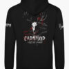 Black hoodie featuring a fierce deer skull graphic with the words &acirc;Carnivore &acirc; I Eat the Losers.&acirc; Warm, rugged hunting hoodie for outdoor enthusiasts.