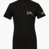 Black t-shirt with pocket design featuring a fierce our 2A symbol - two rifle bullets beside two crossed rifles. Warm, rugged hunting hoodie for outdoor enthusiasts.