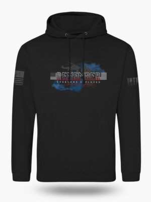 Remember Everyone Deployed RED Hoodie– Military Support with Helicopter & Soldier Silhouette