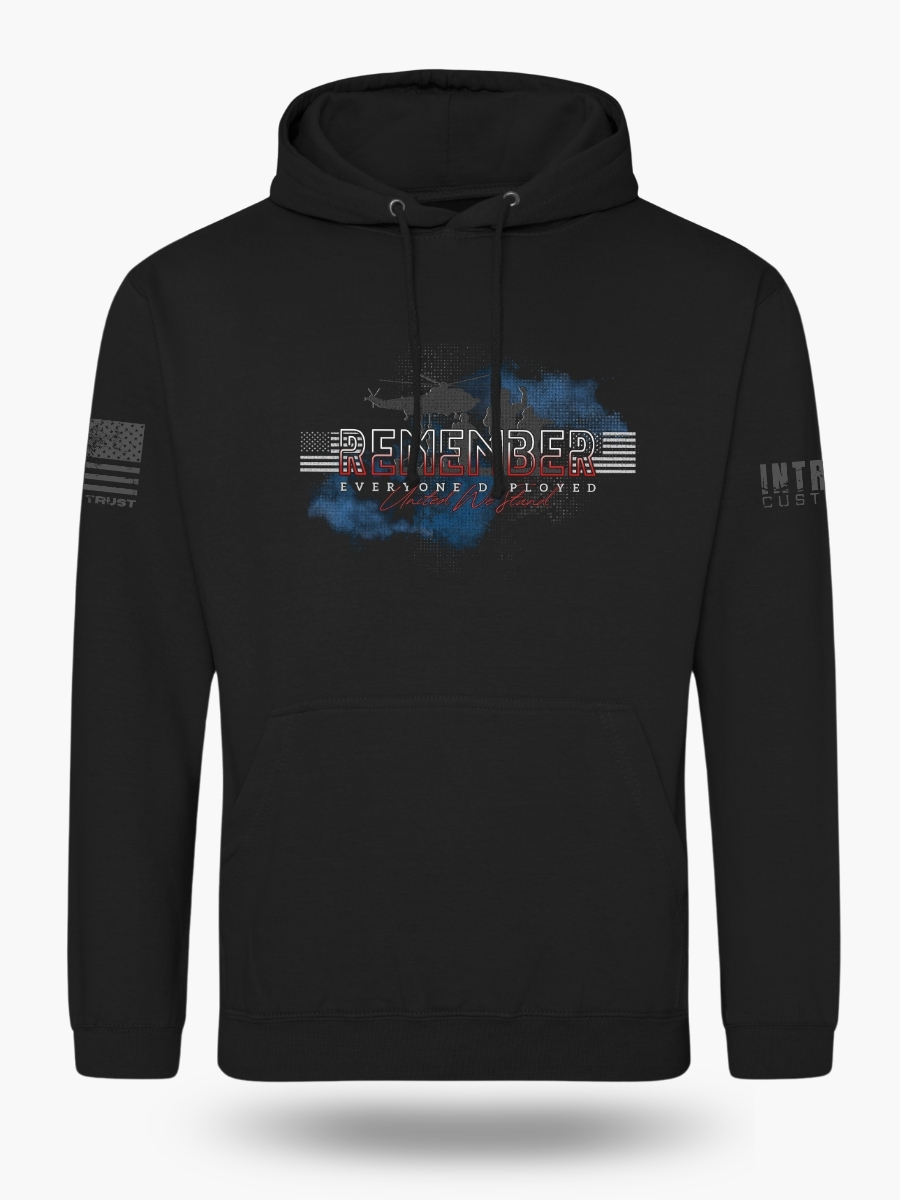 Remember Everyone Deployed RED Hoodie&acirc; Military Support with Helicopter & Soldier Silhouette
