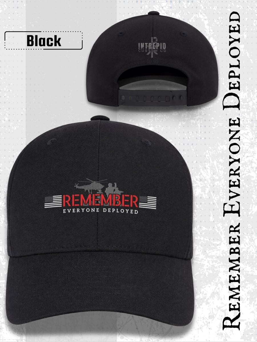 Remember Everyone Deployed RED Hat &acirc; Military Support Baseball Cap with Helicopter & Soldier Silhouette