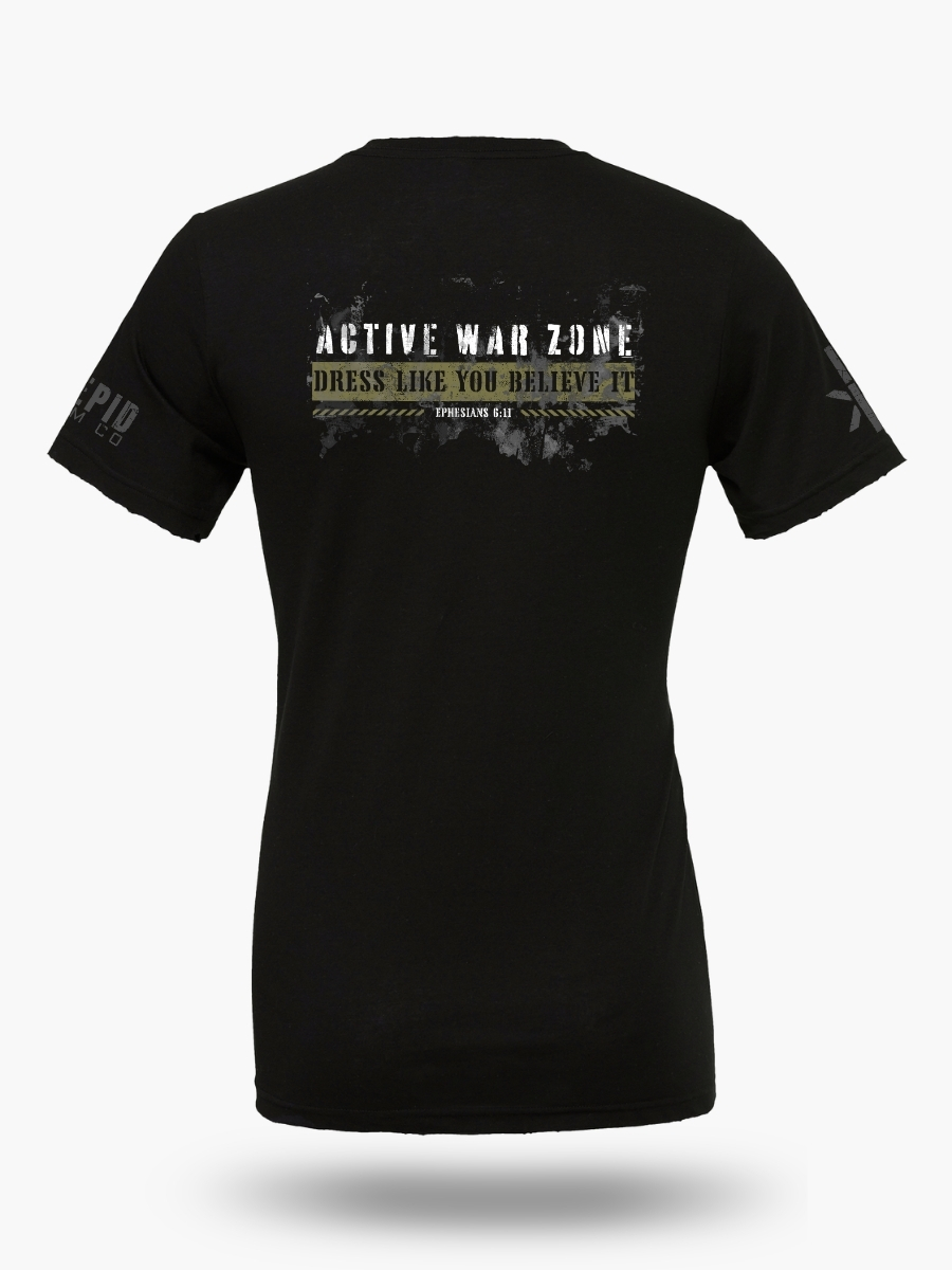 Active War Zone t-shirt &acirc; Dress Like You Believe It Christian Military Shirt Ephesians 6:11 Armor of God