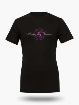 Amazing Grace Christian t-shirt with elegant floral script design on black