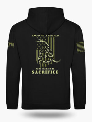 Don't Tread On Their Sacrifice Gadsden flag hoodie, military honor design with American flag and snake