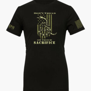 Don't Tread On Their Sacrifice Gadsden flag t-shirt, military honor design with American flag and snake